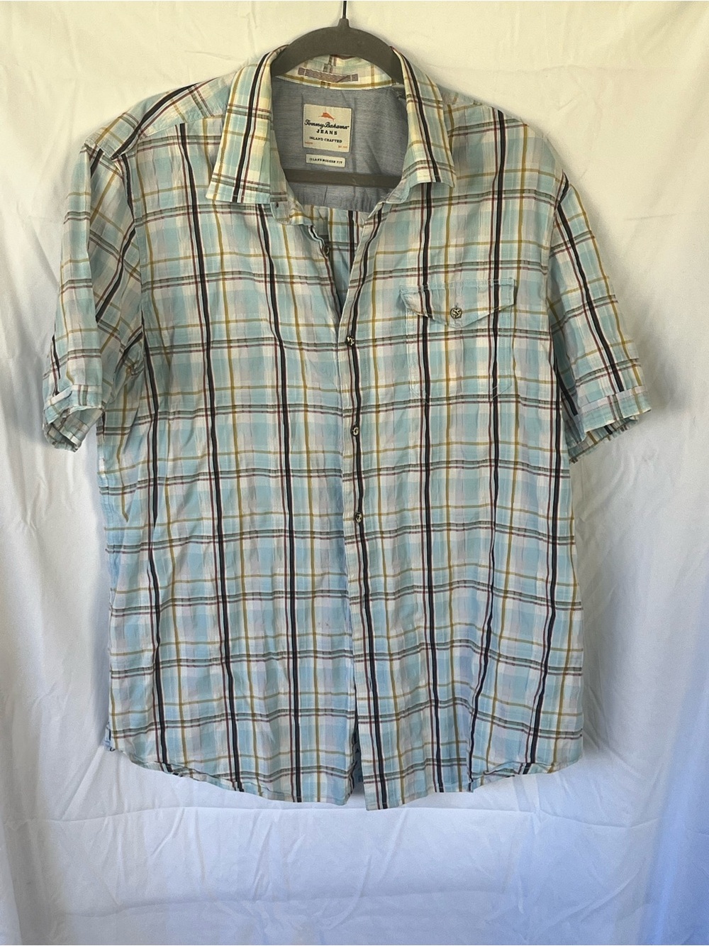 Tommy Bahama Light Blue Plaid Short Sleeve Button-Down